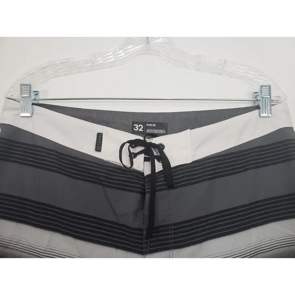 Hurley Phantom Mens Board Shorts Size 32 Black Gray Striped Swim Beach Resort